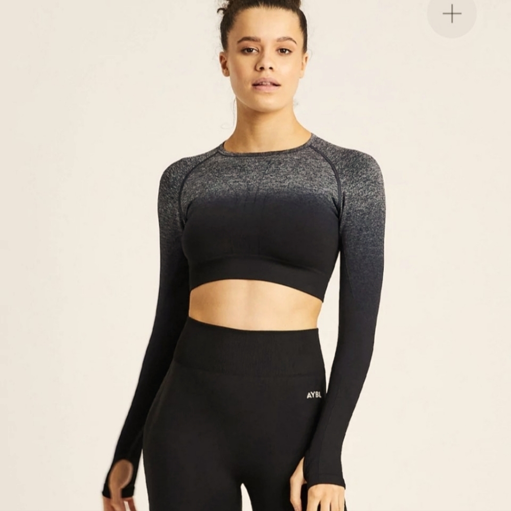 NWT AYBL PULSE OMBRÉ SEAMLESS LONG SLEEVE CROP TOP Size Small